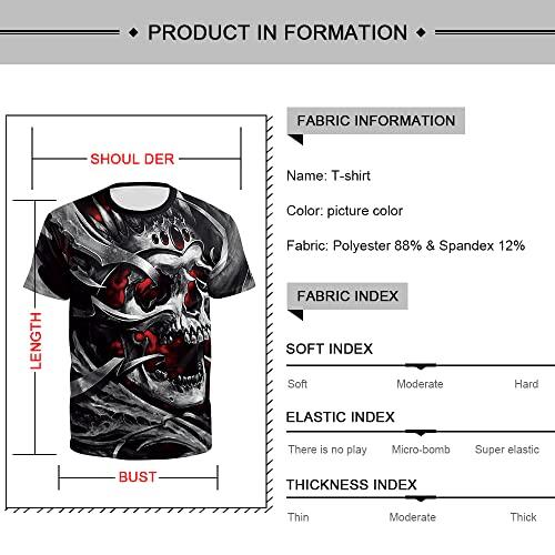 Camiseta masculina de caveira com estampa 3D criativa 3D camiseta de manga curta casual gola redonda novidade moda urbana camiseta