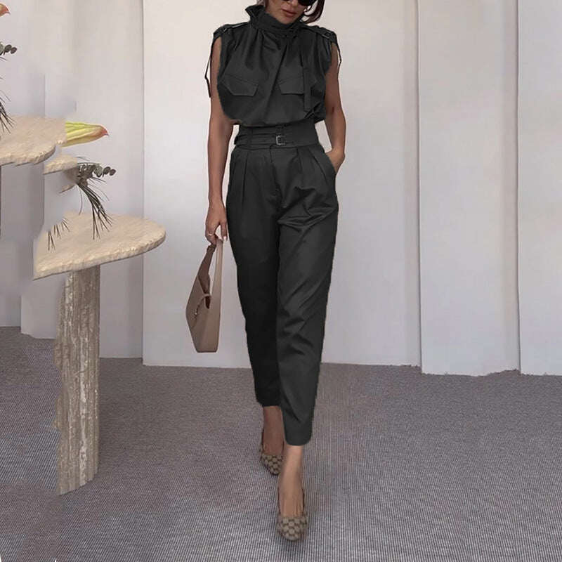 Conjunto feminino elegante de verão sem mangas de duas peças