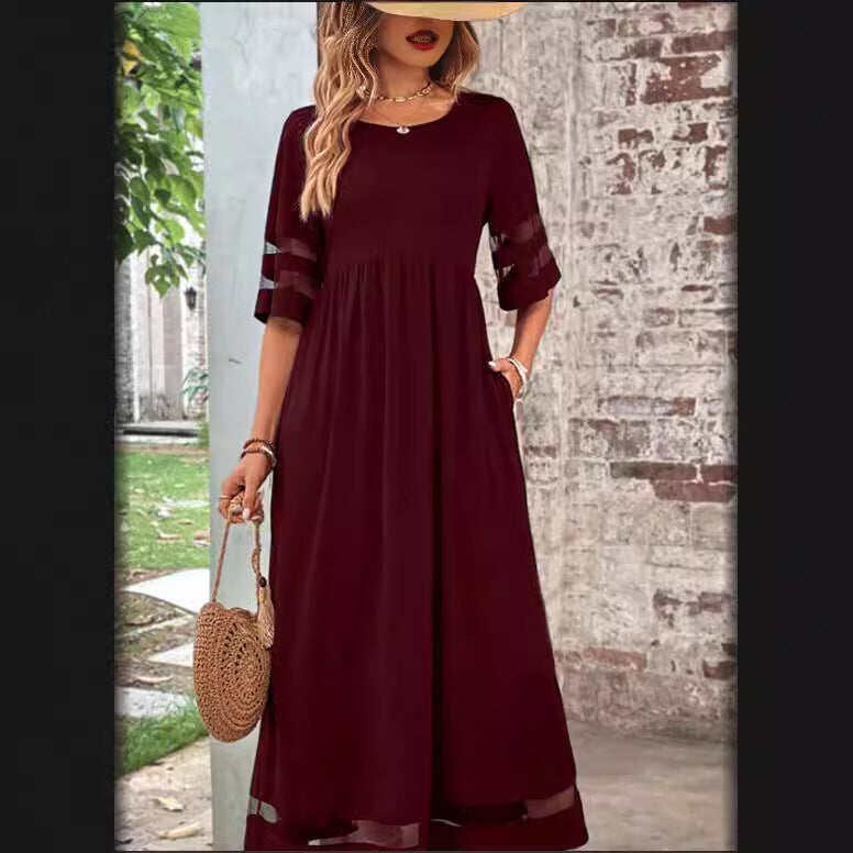 Vestido longo preto simples e legal manga 3/4