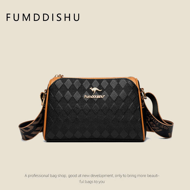 BOLSA CROSSBODY DE 3 CAMADAS COM PADRÃO DE DIAMANTE ELEGANTE DE GRANDE CAPACIDADE