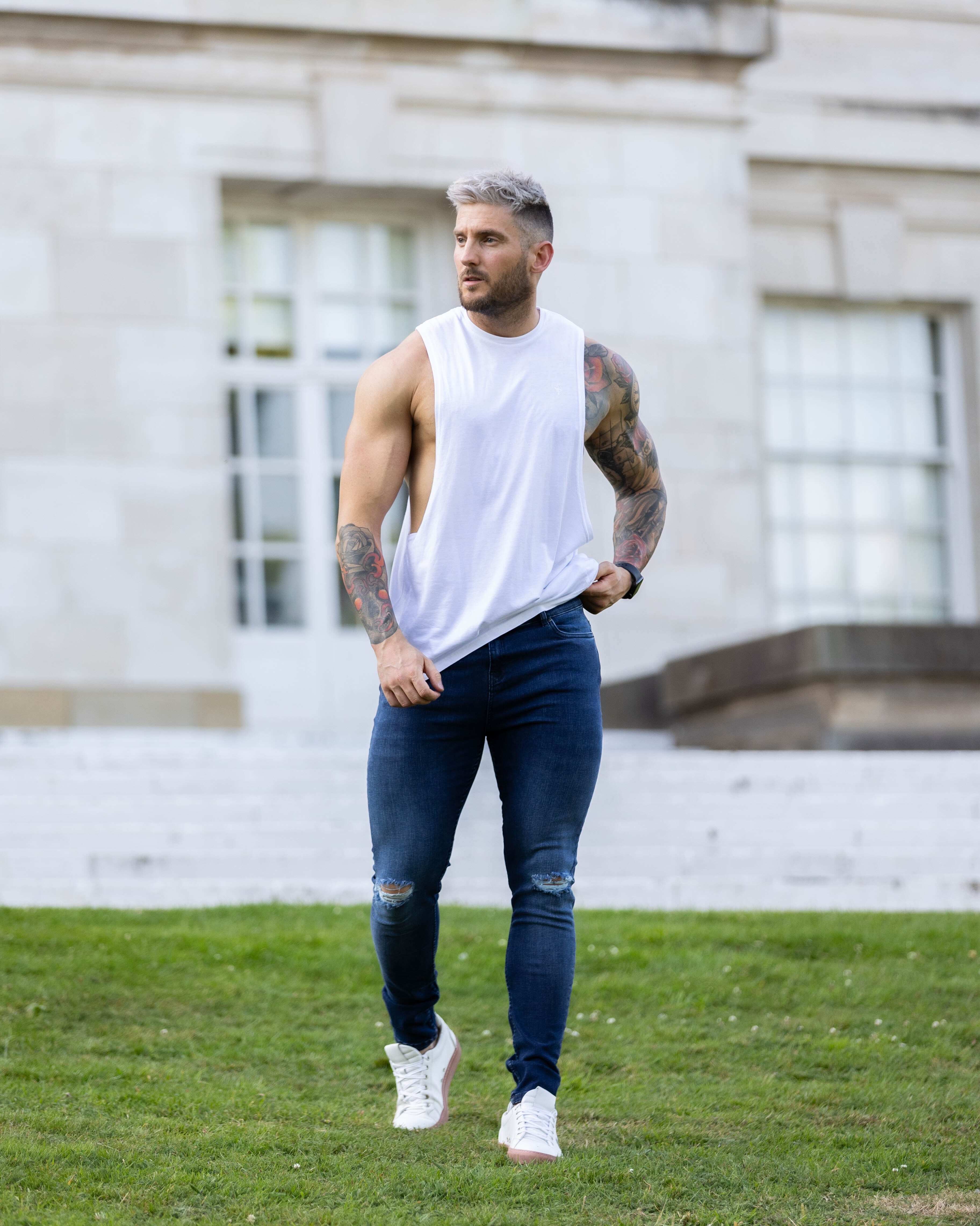 Father Sons Ultra Stretch Navy Slim Jeans with Knee Rips - FSJEAN004