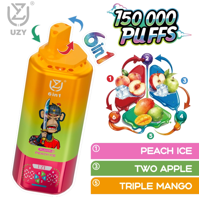 UZY 150K Puffs Vape Peach Ice & Two Apple & Triple Mango