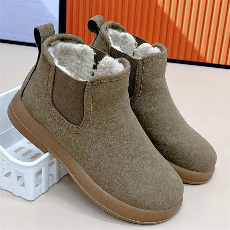 Botas femininas de neve quentes com forro de pelúcia e cano curto