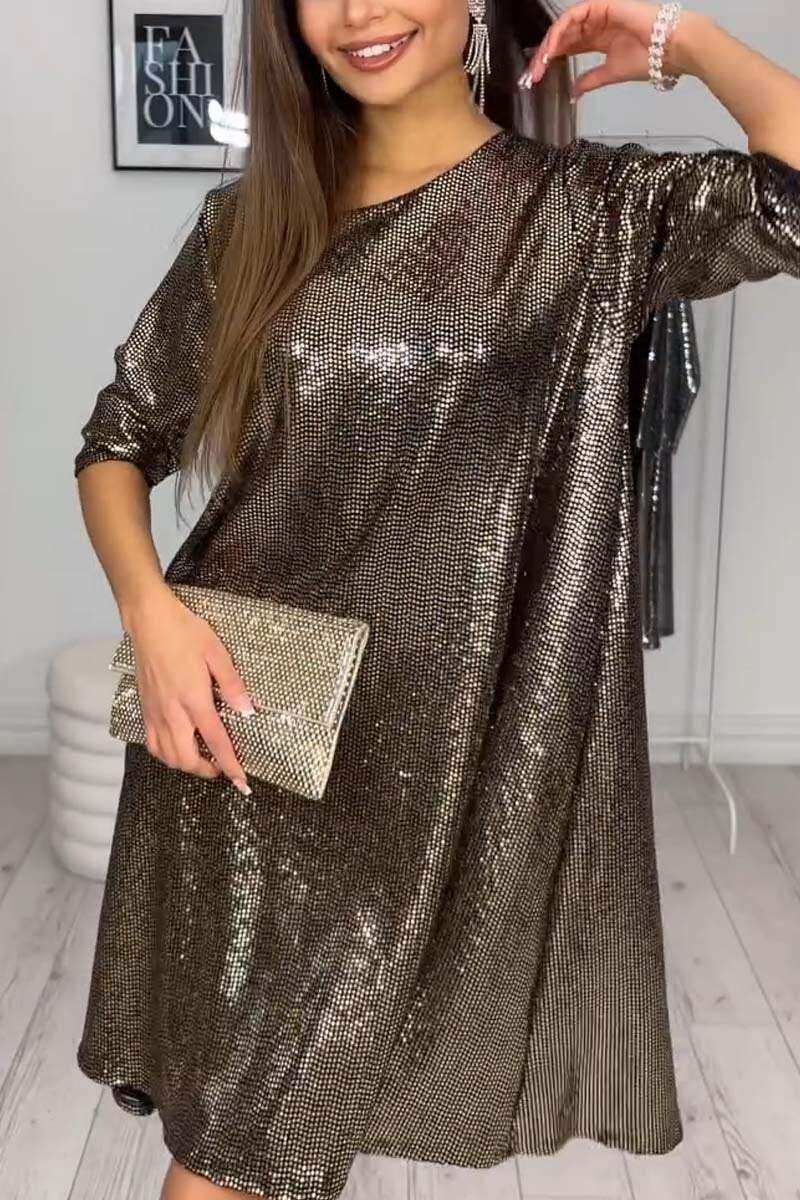 Vestido feminino casual brilhante de manga comprida