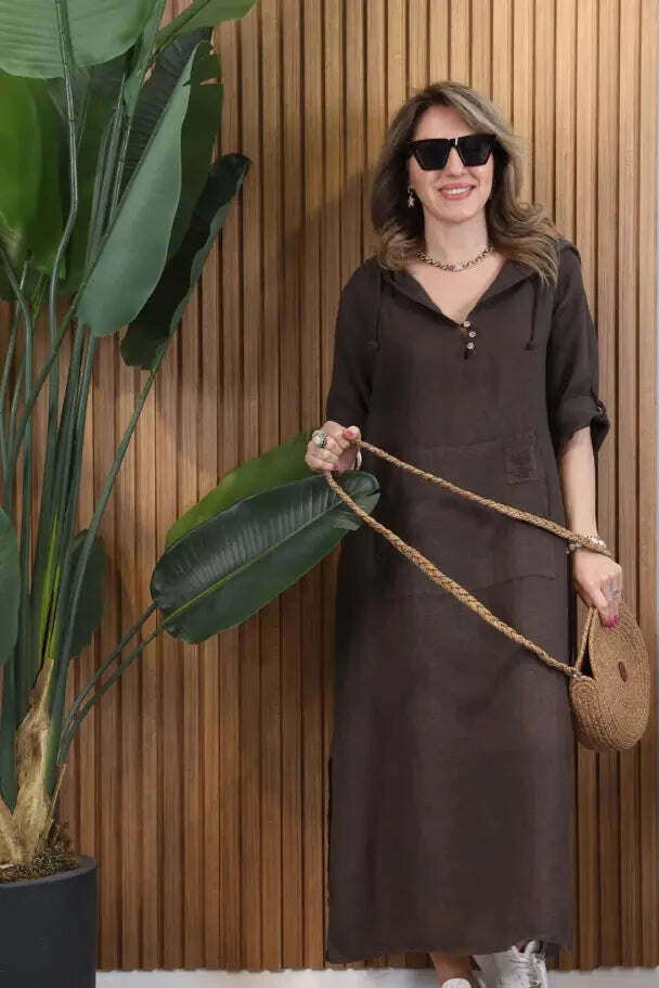 Vestido de linho importado com capuz