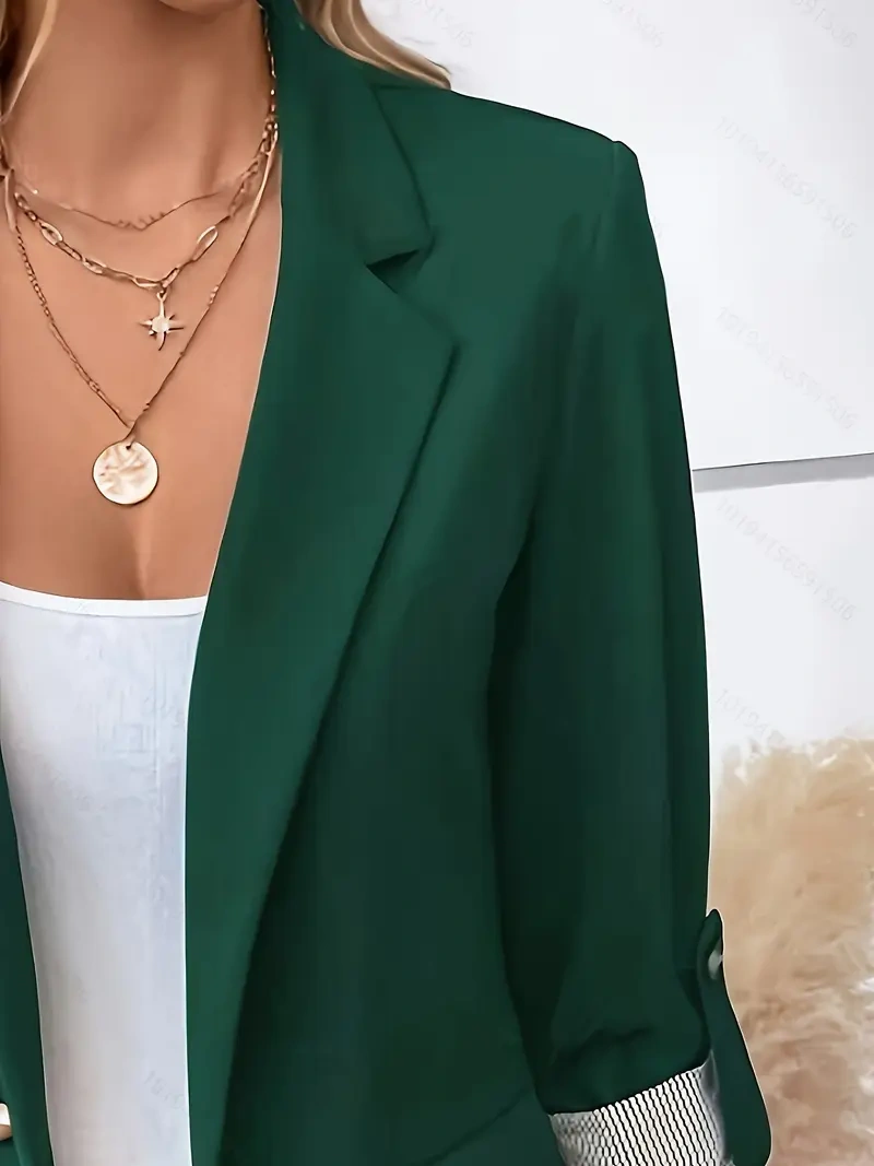 Jaqueta elegante – Gola, botões, mangas compridas, perfeita para o escritório.