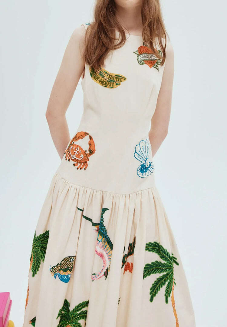 Vestido longo de linho com amêijoas