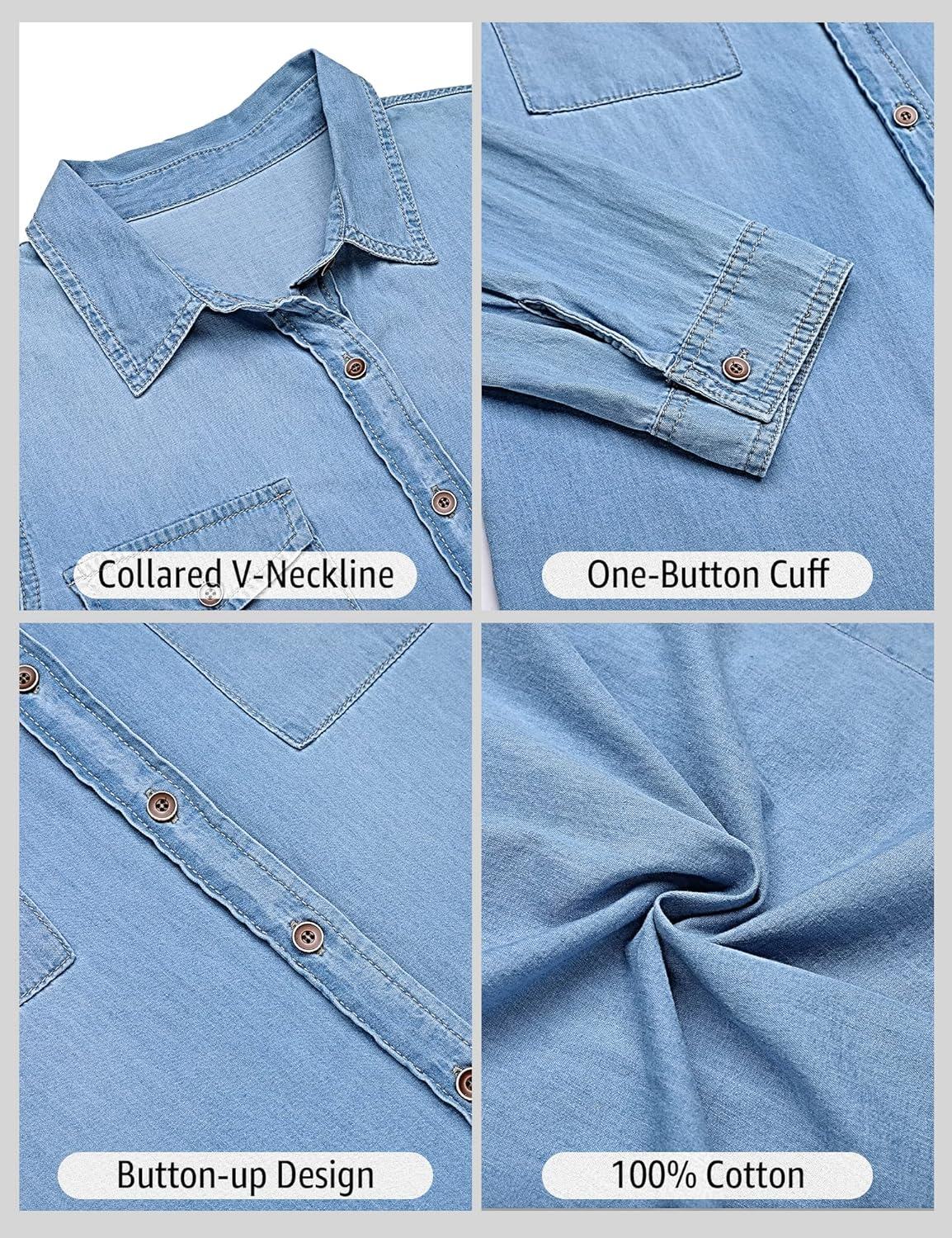 luvamia farmer ing Női Chambray Jean Western Shirts Hosszú ujjú gombos felsők