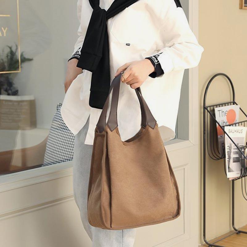 Bolsa feminina média com três compartimentos Bolsa de ombro espaçosa em lona