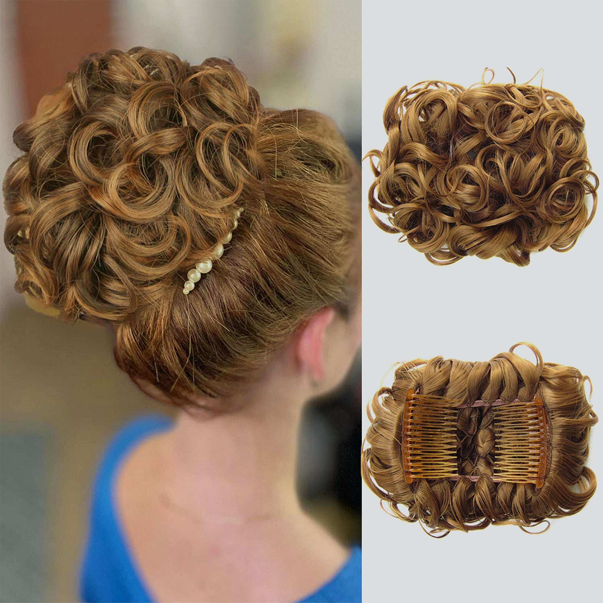 Extensão de coque de cabelo curto e encaracolado