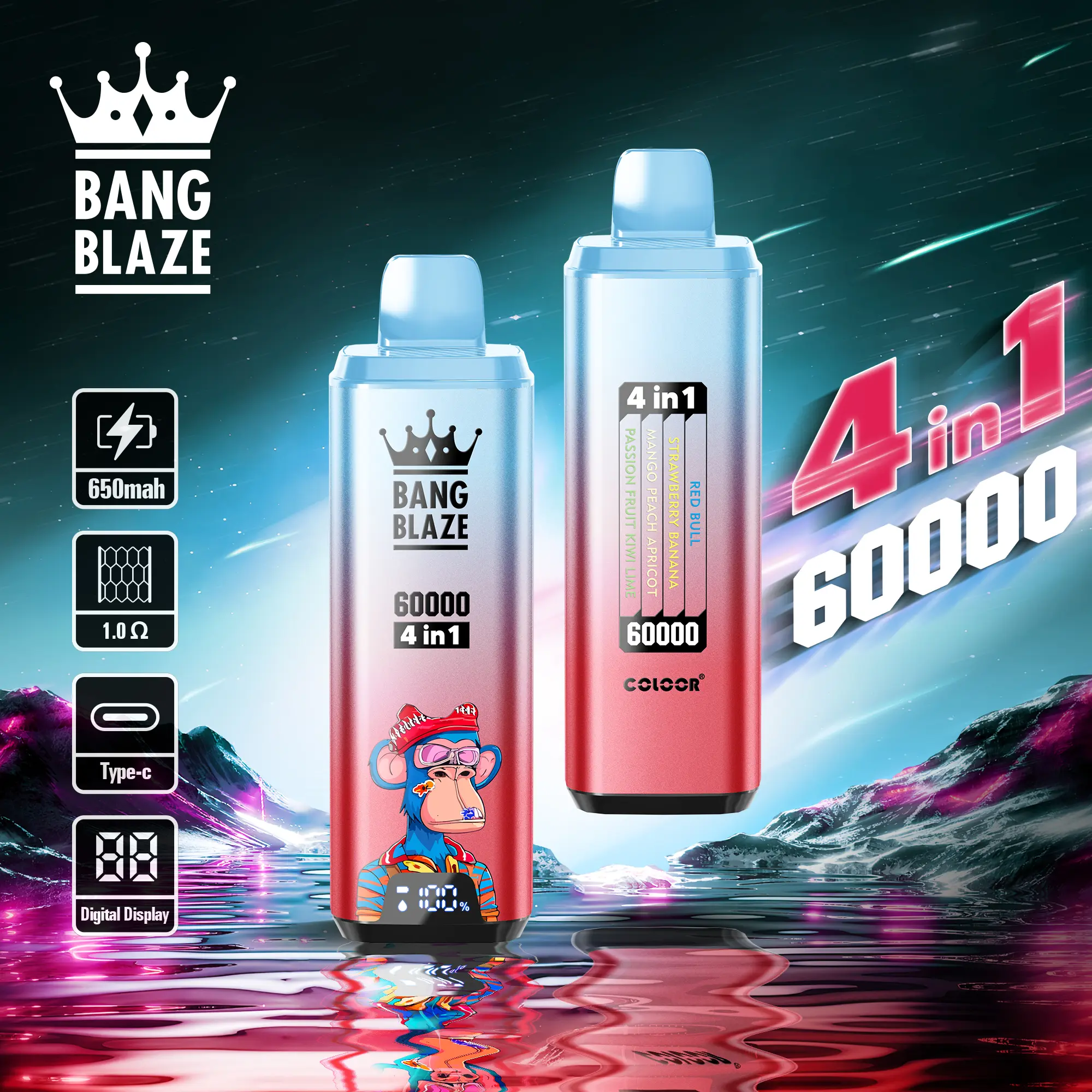 Bang Blaze 60000 60k puffs 4 in 1 flavors latest original rechargeable LCD display disposable vaporizer