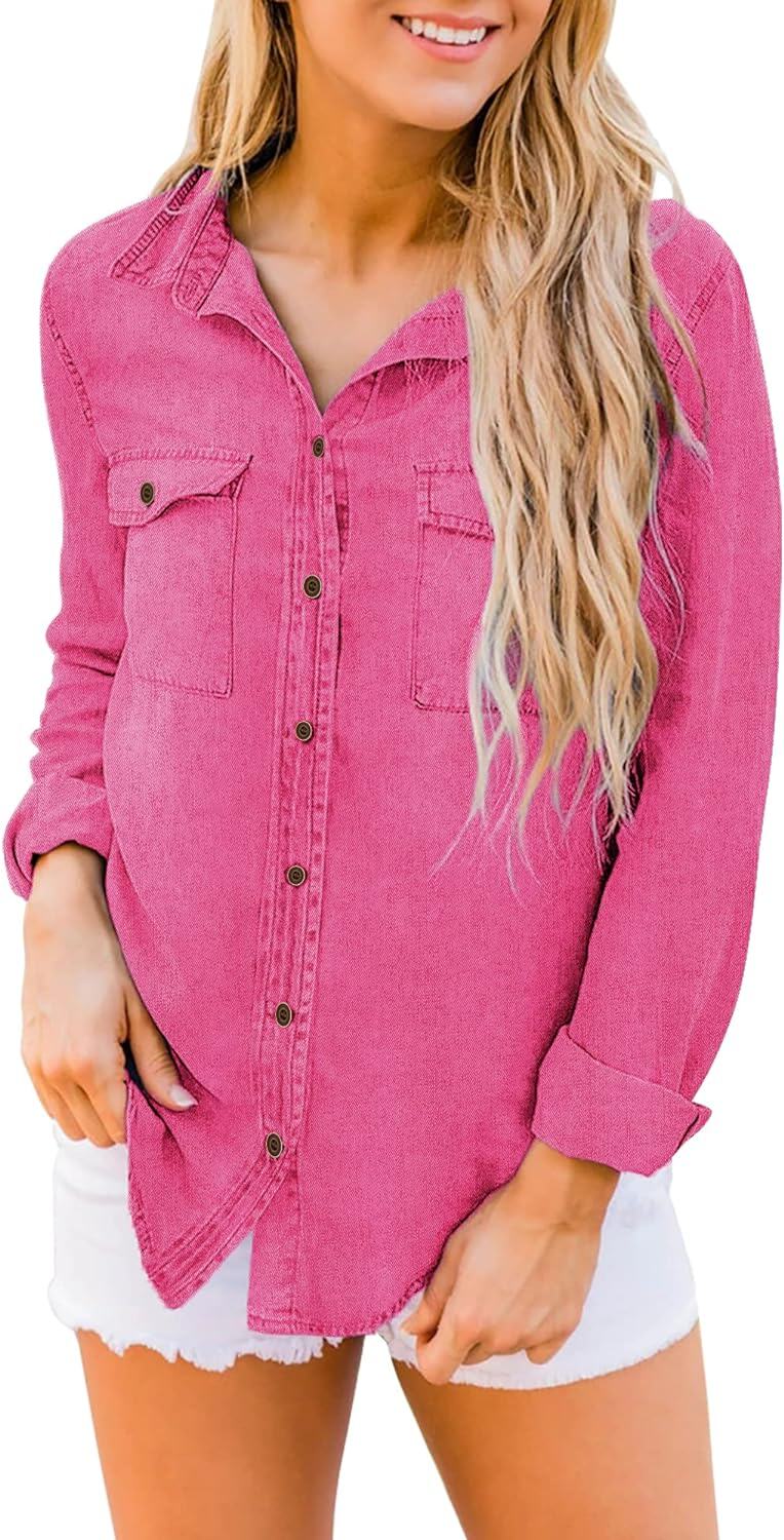luvamia farmer ing Női Chambray Jean Western Shirts Hosszú ujjú gombos felsők