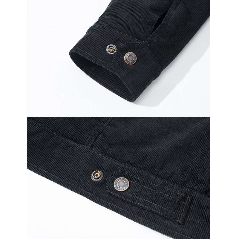 Jaqueta masculina de veludo cotelê jeans com forro de lã