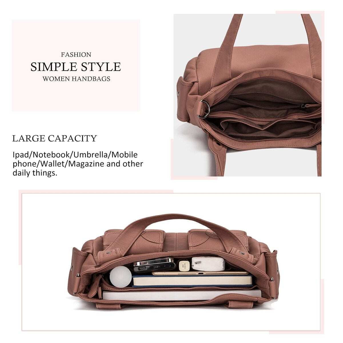 Bolsa de couro premium com muitos bolsos