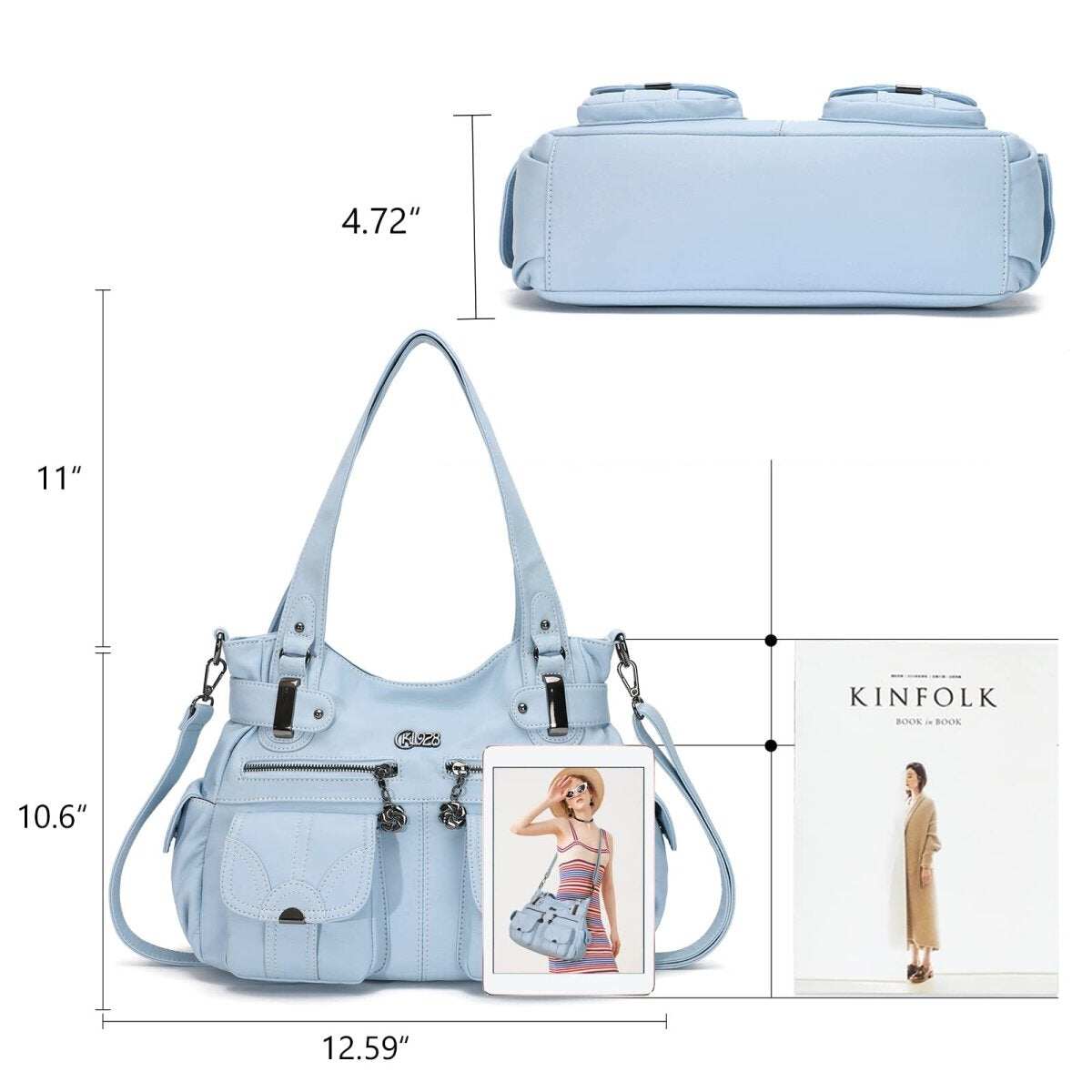 Bolsa de couro premium com muitos bolsos