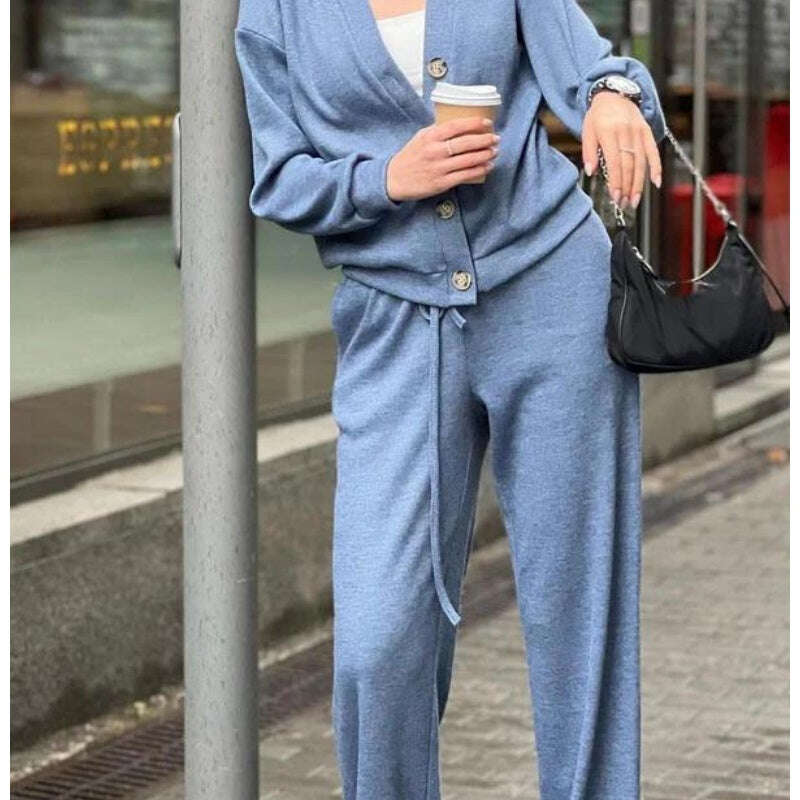 49% de desconto💥 Conjunto de casaco e calças de malha de duas peças para mulher com novo estilo outono