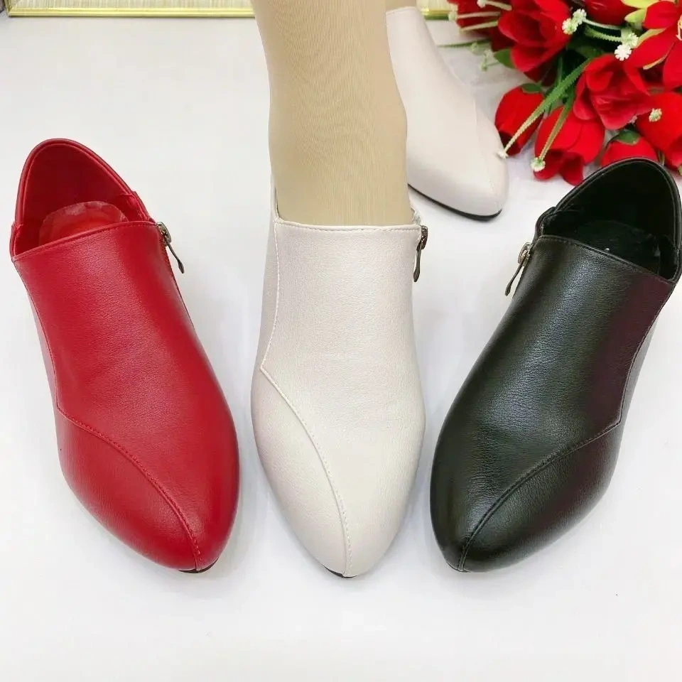 【35-40】 Sapatos de salto baixo femininos da moda em couro macio