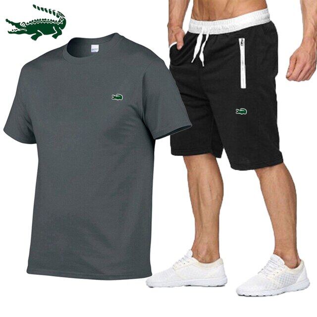 Cartelo High quality spring and summer new men's casual sports cotton round neck short-sleeved T-shirt+casual sports pants set