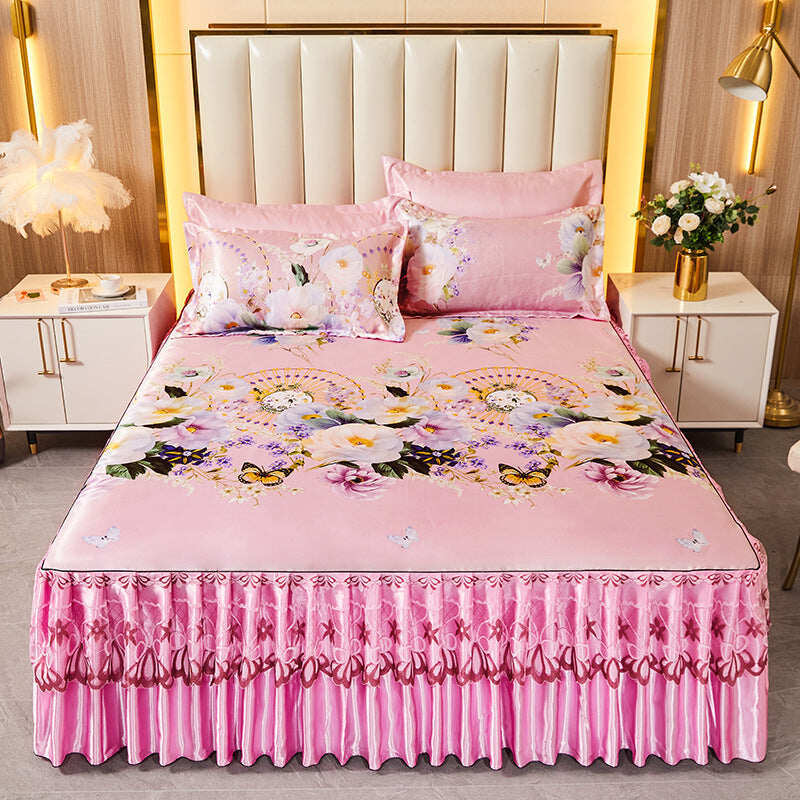 Saia de cama de seda gelada 2023 - Conjunto de três peças