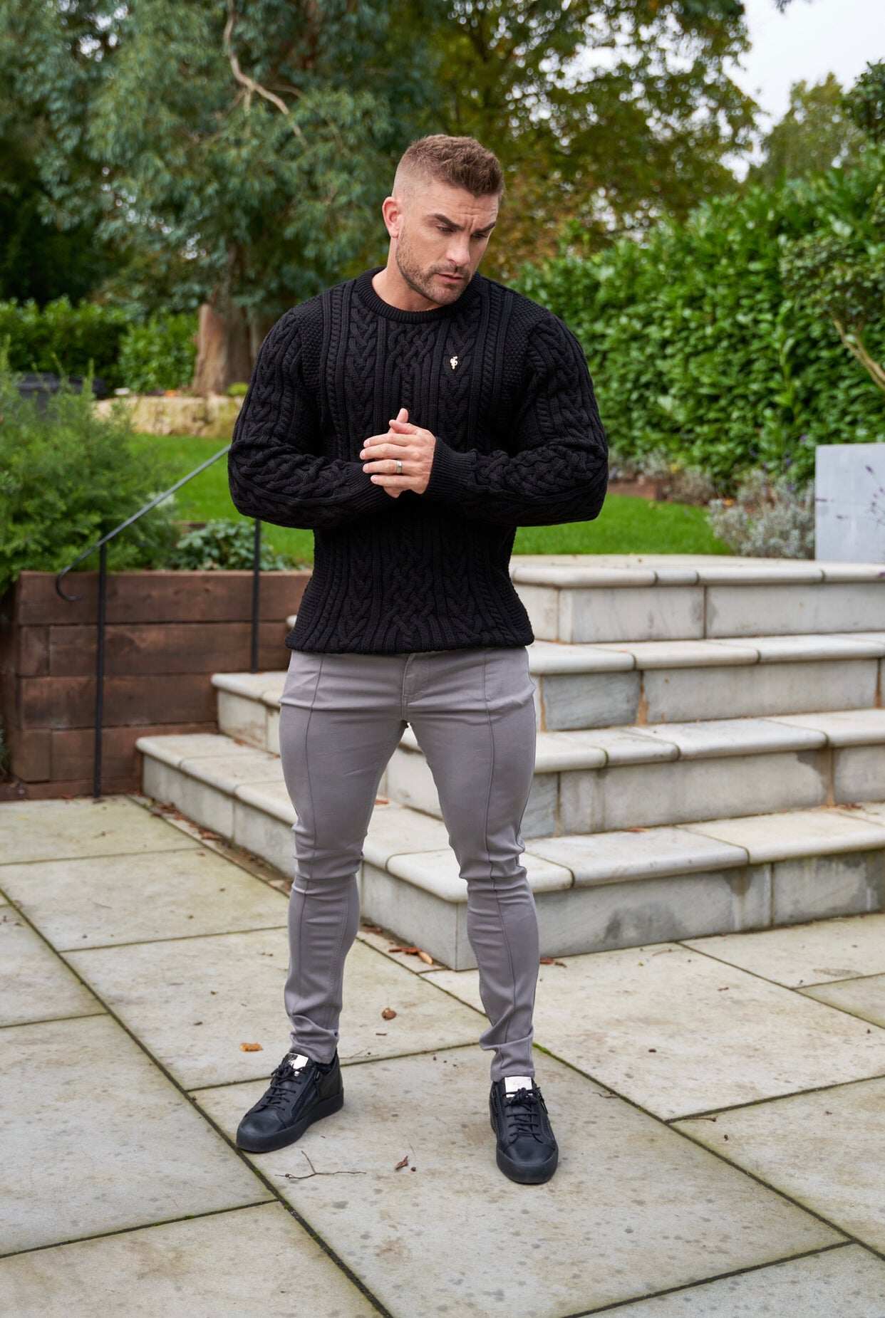 Slim Stretch Slate Grey Sateen Pintuck Trousers - FSH716