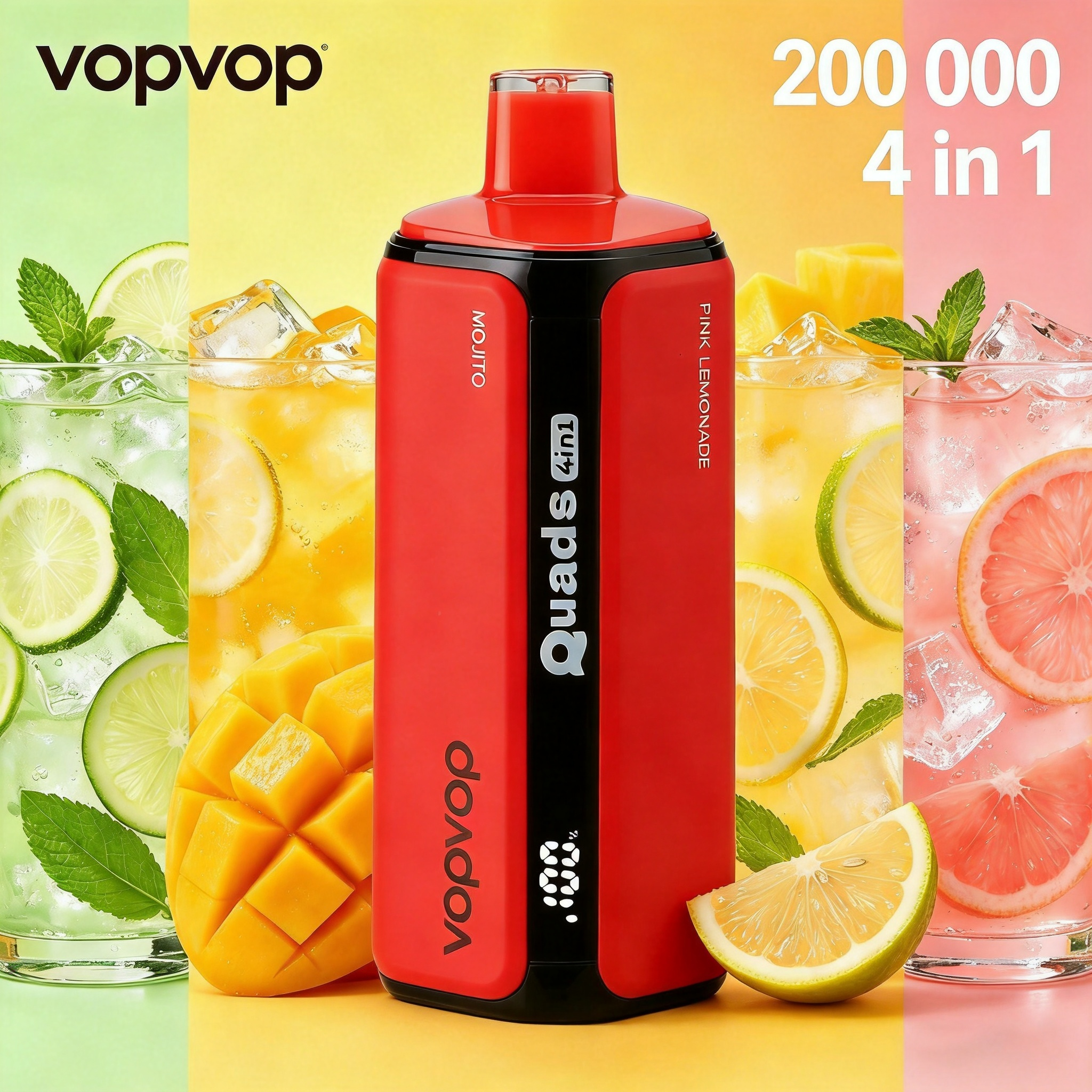VOPVOP Pro 200k 4w1 – Jednorazowy Vape 200 000 Buchów | 4 Smaki w 1 Urządzeniu