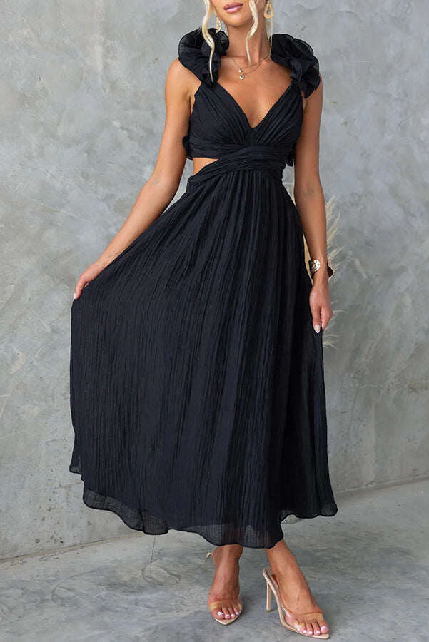 Vestido sexy sem costas em algodão e linho com alças ajustáveis