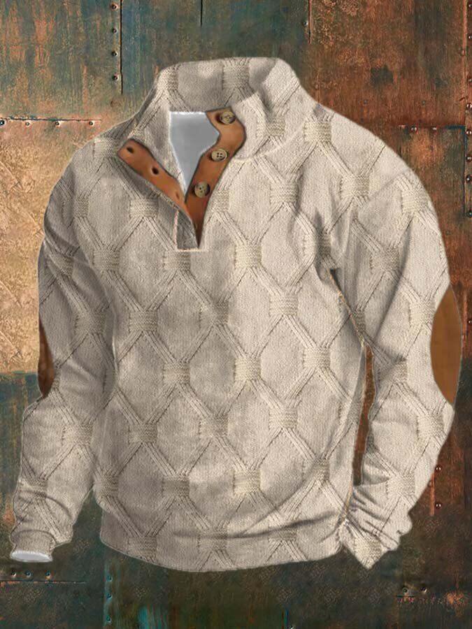 Męska bluza na co dzień z nadrukiem retro na guzikach