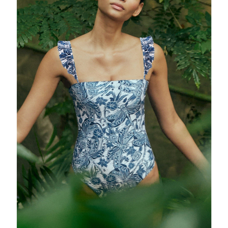 2025 New Blue Dragonfly Printed Swimsuit and Sarong