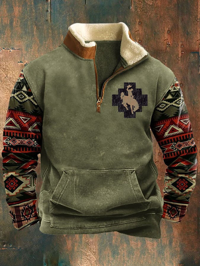 Sweatshirt para homem com gola alta e estampa ocidental