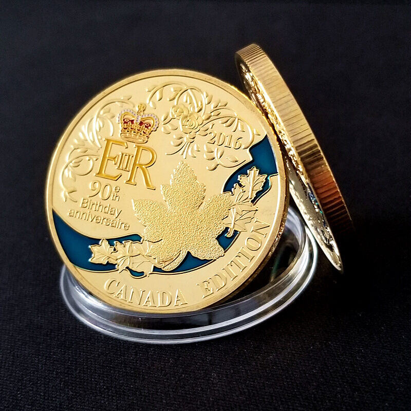 【🎉50% OFF】 Moeda comemorativa do 90º aniversário da Rainha 2016 e folha de bordo canadense (ouro 18K/prata 925)
