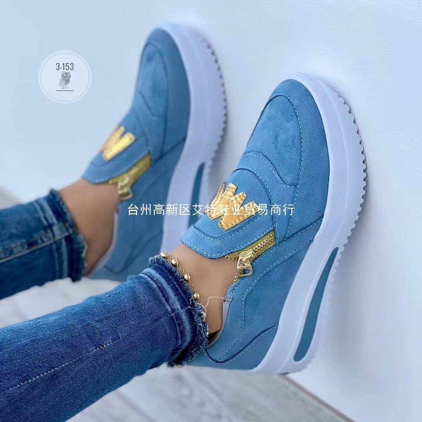 【35-43】Sapatos femininos casuais com plataforma e zíper lateral