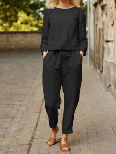 Fato de lazer monocromático para senhoras, conjunto de duas peças