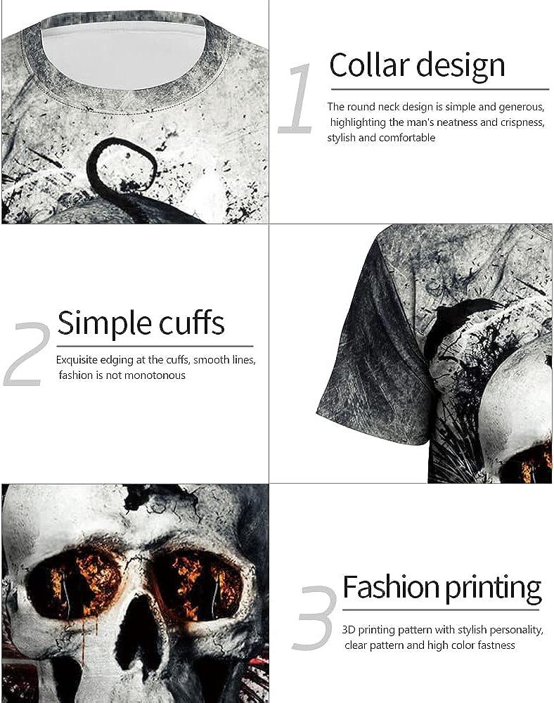 Men's 3D Print Skull T-Shirt 3D Creative Print Short Sleeve T-Shirt Casual Round Neck Novelty Street Fashion Tees Shirt