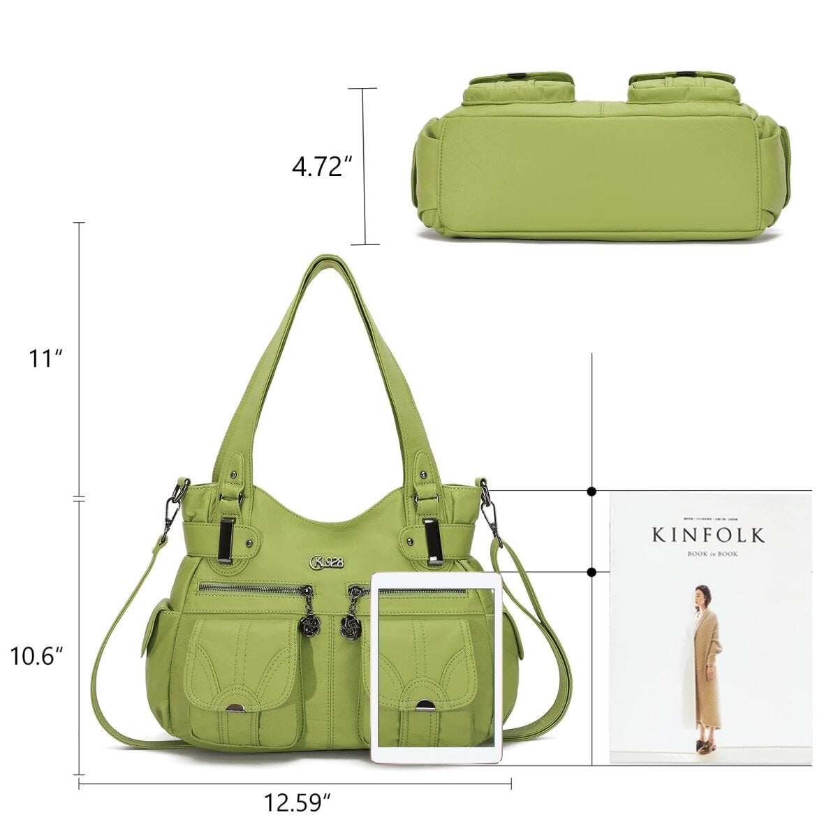 Bolsa de couro premium com muitos bolsos