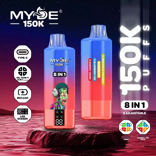 MYDE 8IN1 150000 Puffs disposable vapes Fun times with Strawberry Ice & Pineapple Coconut Ice & Mango Ice & Passion Fruit Ice