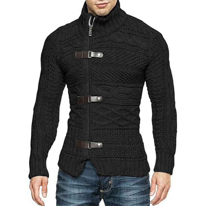 2022 Jesień/Zima Turtleneck Sweater Męski Kolor Matching Leather Button Long Sleeve Knit Sweater
