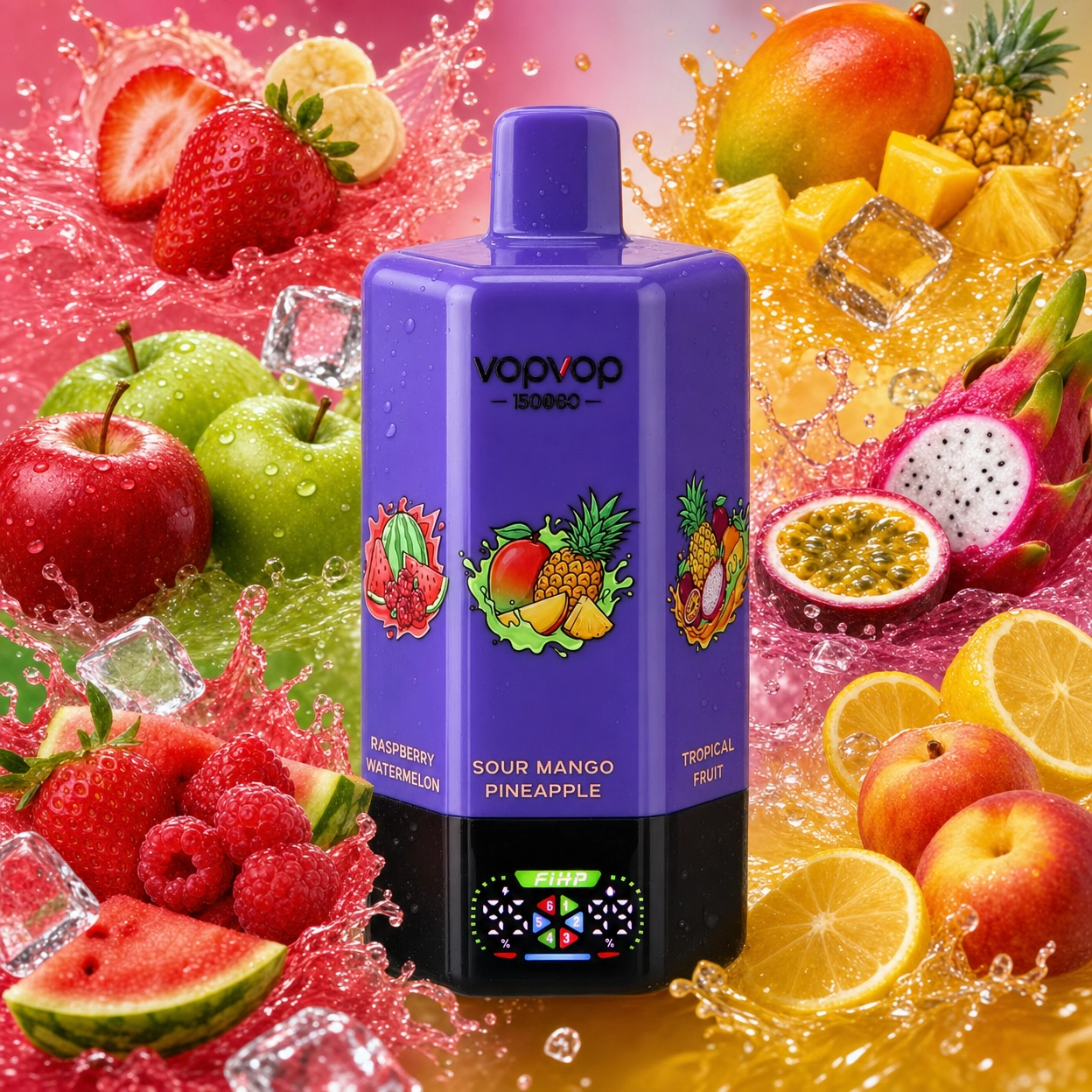 vopvop-150k-6in1-strawberry-banana-double-apple-raspberry-watermelon-sour-mango-tropical-lemon-peach