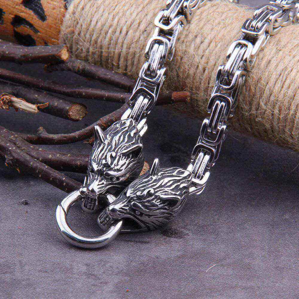 NordyckoTM |. Colar de cabeça de lobo estilo viking nórdico com martelo