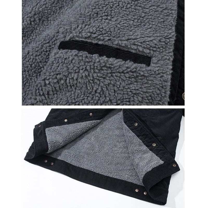 Jaqueta masculina de veludo cotelê jeans com forro de lã
