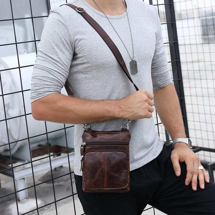 Męska skórzana mała torba listonoszka Crossbody