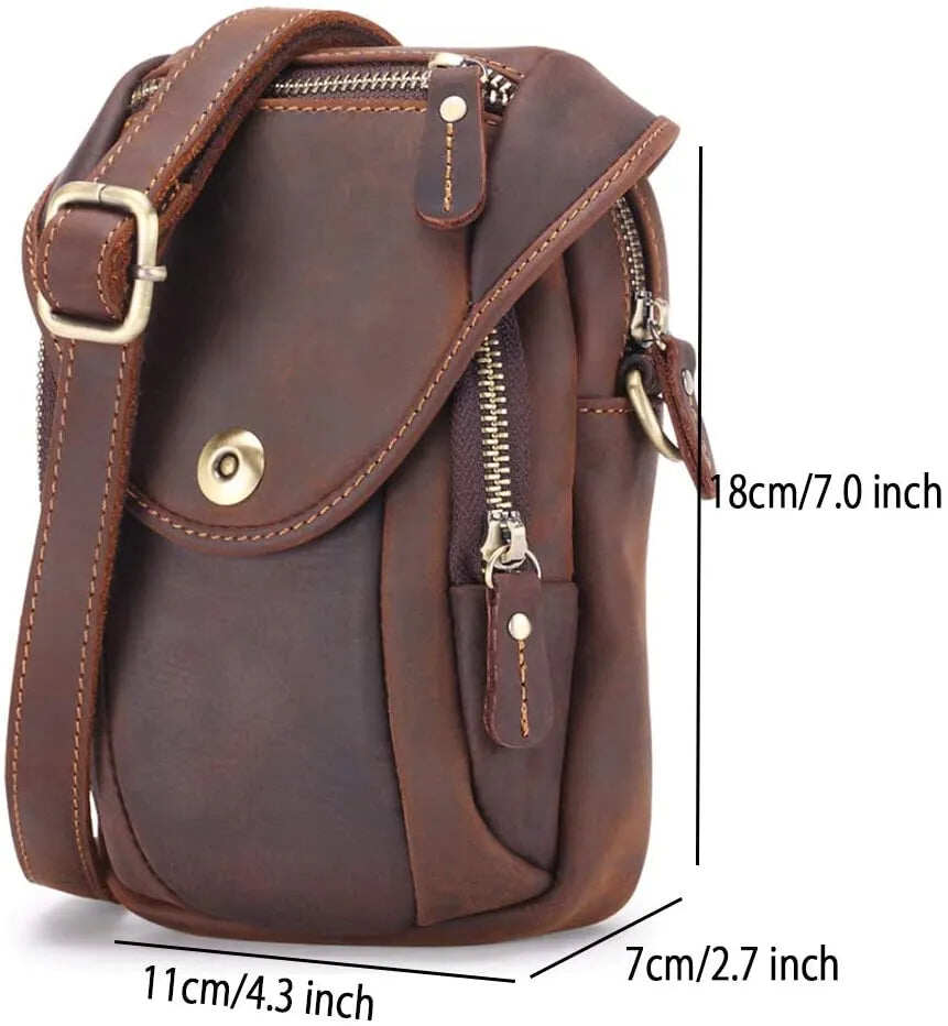 Bolsa de ombro pequena de couro com bolso, bolsa crossbody para celular, bolsa para dinheiro, carteira, bolsa de cintura, pochete para homens