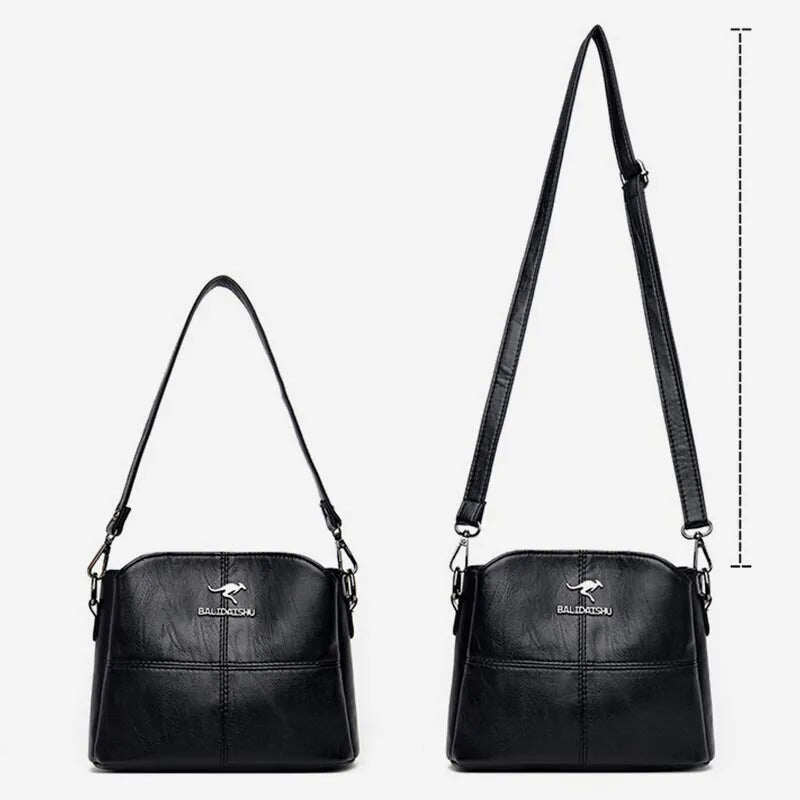 Carteiras e bolsas femininas, bolsa de ombro de couro genuíno com vários compartimentos