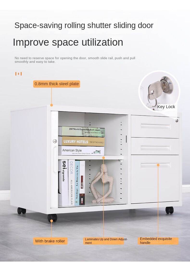 Factory Direct 600*900*450mm Removable Three Drawers with Lock Silent Wheel Left Rolling Door Cabinet for Work