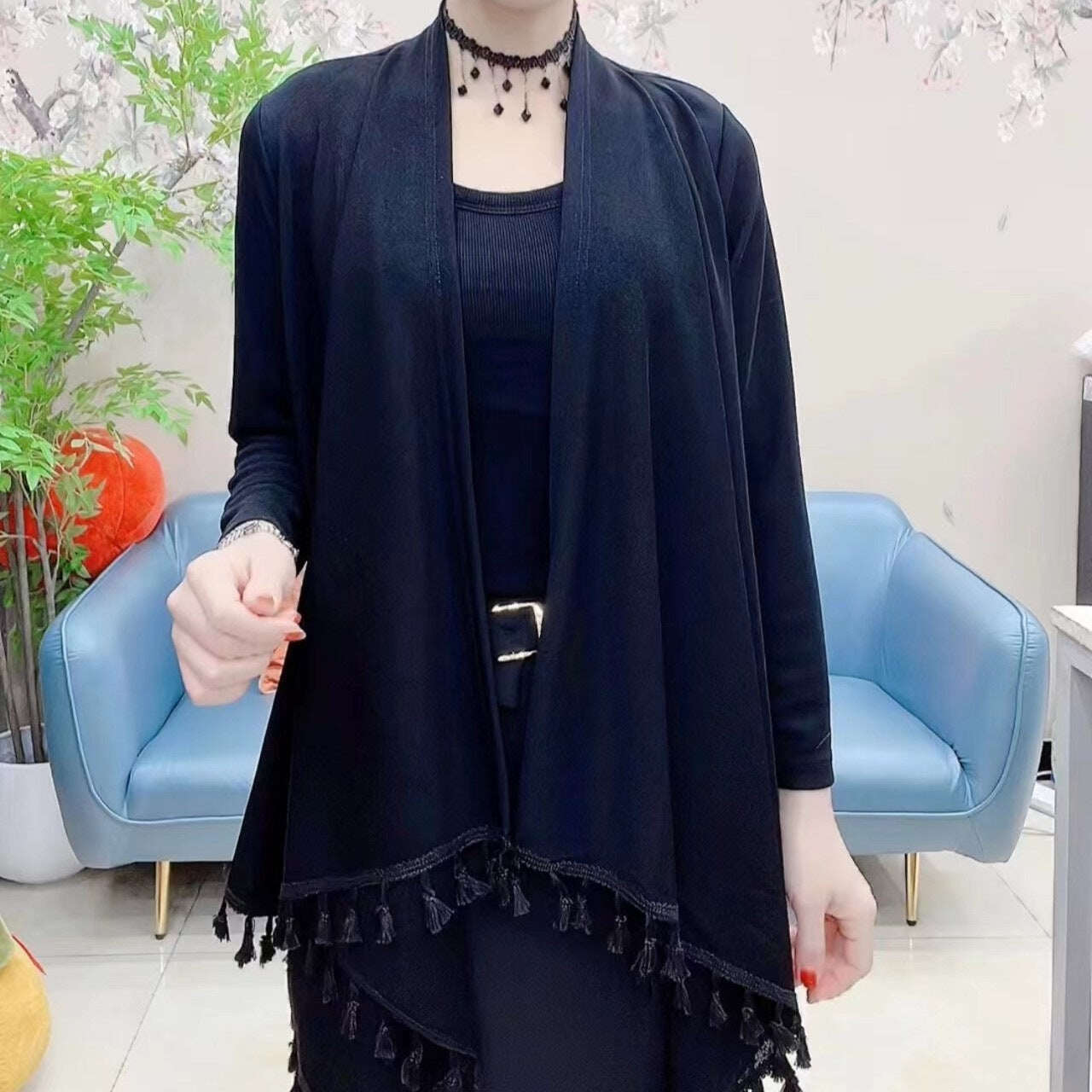 Novo cachecol feminino plus size outono-inverno com franjas largas e quentes