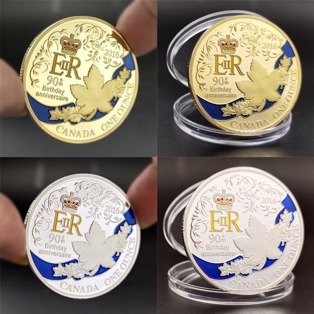 【🎉50% OFF】 Moeda comemorativa do 90º aniversário da Rainha 2016 e folha de bordo canadense (ouro 18K/prata 925)