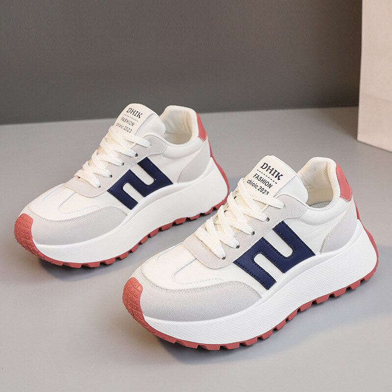2024 primavera e verão sola grossa aumentando tênis femininos casuais respirável dedo do pé redondo sapatos resistentes ao desgaste
