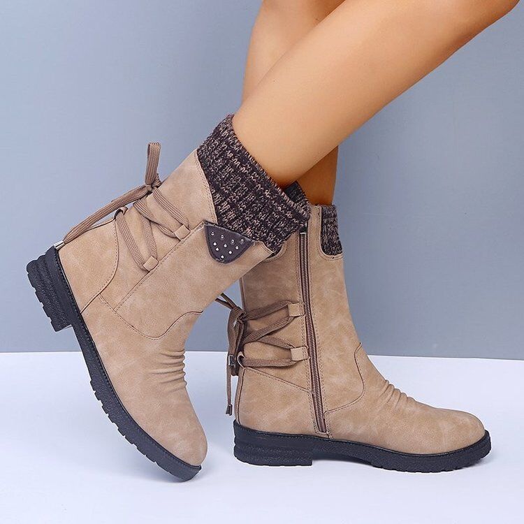 🔥51% DE DESCONTO AGORA - Botas de neve femininas de cano médio com punho de suéter, botas quentes de inverno