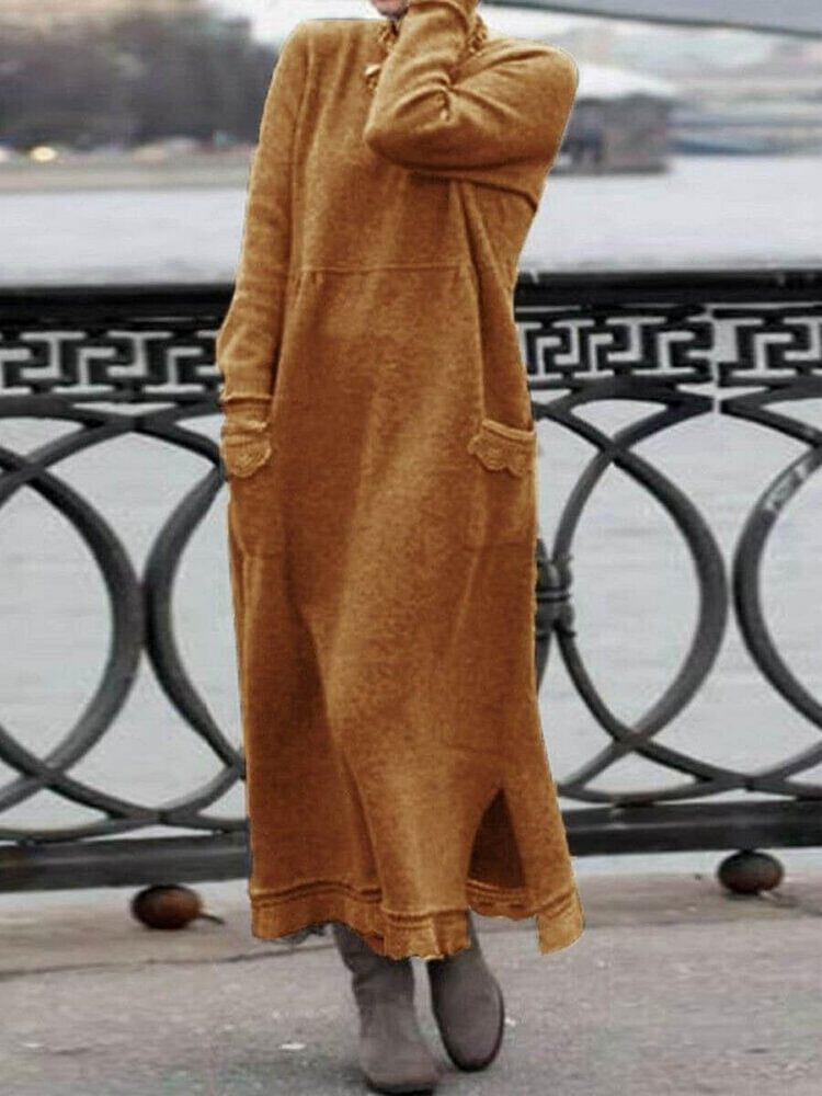 Vestido elegante e comprido de inverno para mulher