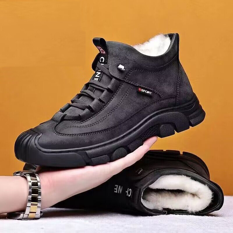 Botas martin de sola grossa masculina, sapatos de algodão masculinos novos de inverno 2023, além de veludo e grosso para manter o calor, botas curtas casuais masculinas para homens