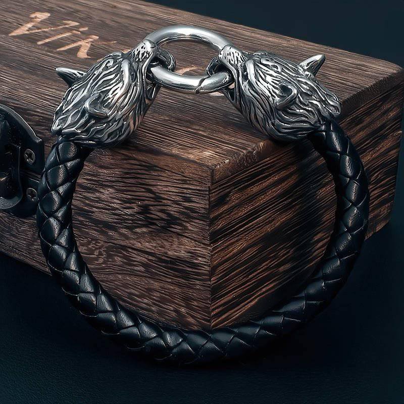 Кожена гривна Odin's Wolves - неръждаема стомана
